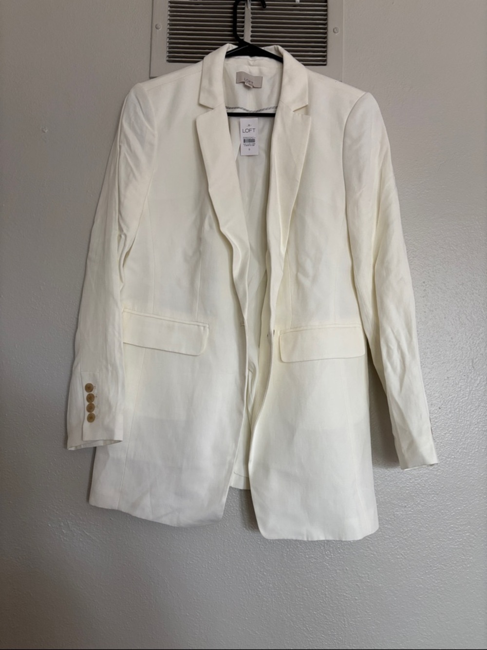LOFT Cream Tailored Longline Blazer with Gold Buttons